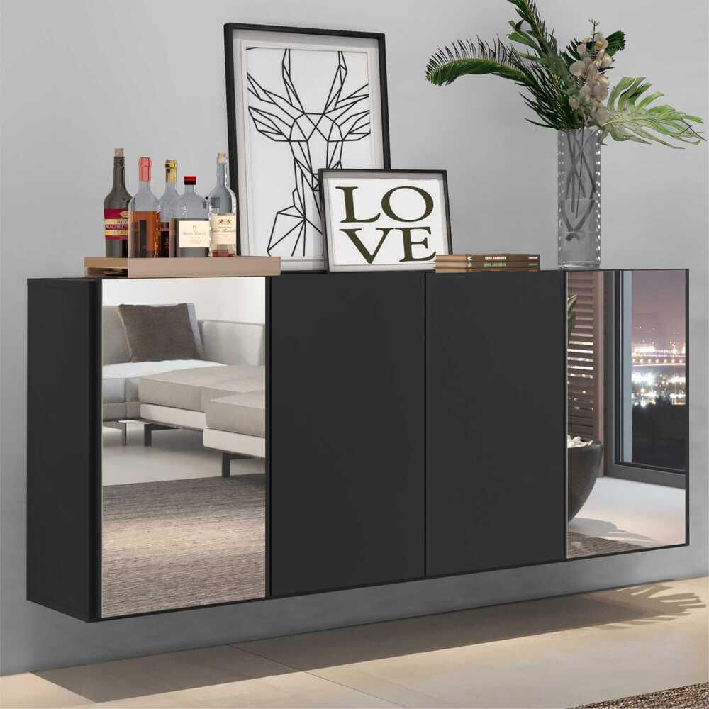 Encontraproduto.com.br - Aparador Buffet 4 Portas com Espelho Suspenso Vegas Multimóveis V3595