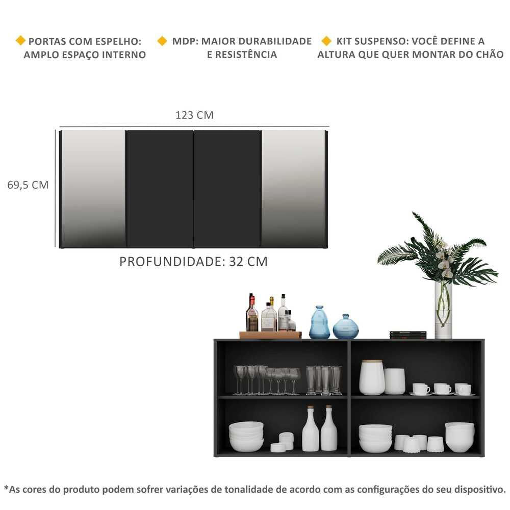 Encontraproduto.com.br - Aparador Buffet 4 Portas com Espelho Suspenso Vegas Multimóveis V3595