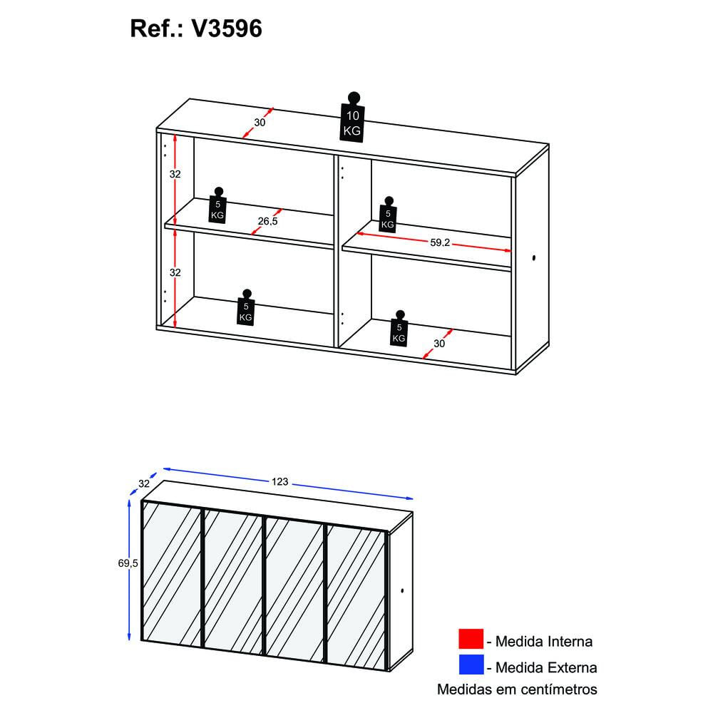 Encontraproduto.com.br - Aparador Buffet 4 Portas com Espelho Suspenso Vegas Multimóveis V3596
