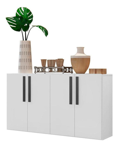 Aparador Buffet 4 Portas Suspenso Viena Multimóveis V3605 Cor Branco/Preto