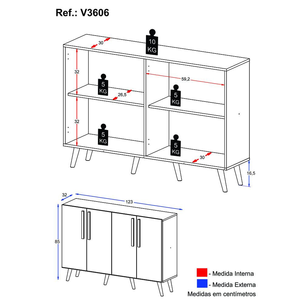 Encontraproduto.com.br - Aparador Buffet 4 Portas Retrô Viena Multimóveis V3606