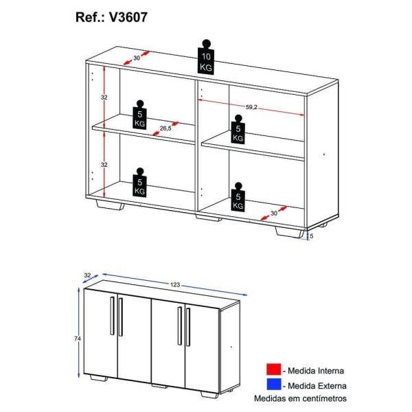 Encontraproduto.com.br - Aparador Buffet 4 Portas com Pés Quadrados Viena Multimóveis V3607