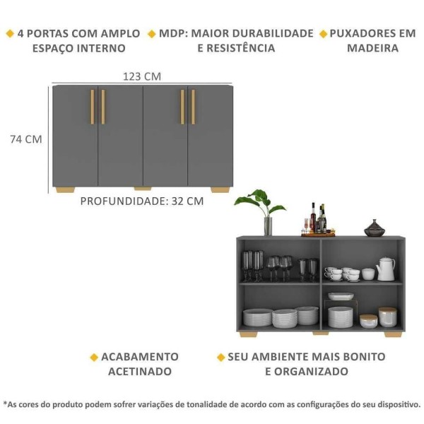 Encontraproduto.com.br - Aparador Buffet 4 Ptas Viena Multimóveis V3607 Cor Rustic/Branco