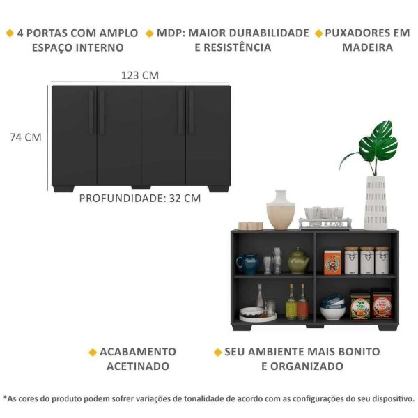 Encontraproduto.com.br - Aparador Buffet 4 Portas Com Pés Quadrados Viena V3607 Preto