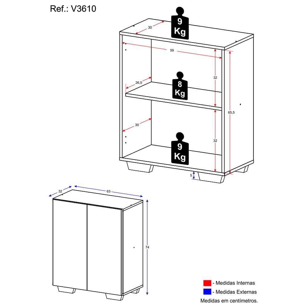 Encontraproduto.com.br - Aparador Buffet 2 Portas com Pés Quadrados Veneza Multimóveis V3610
