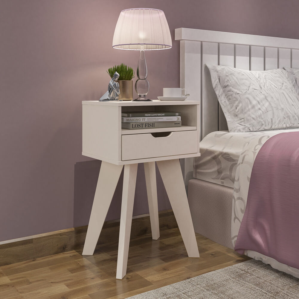 Encontraproduto.com.br - Mesa Lateral Retrô com Gaveta Multimóveis CR45135 Off White