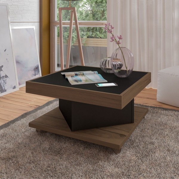 Encontraproduto.com.br - Mesa de Centro 63cm com Rodízios Multimóveis CR45152 Preto/Amêndoa