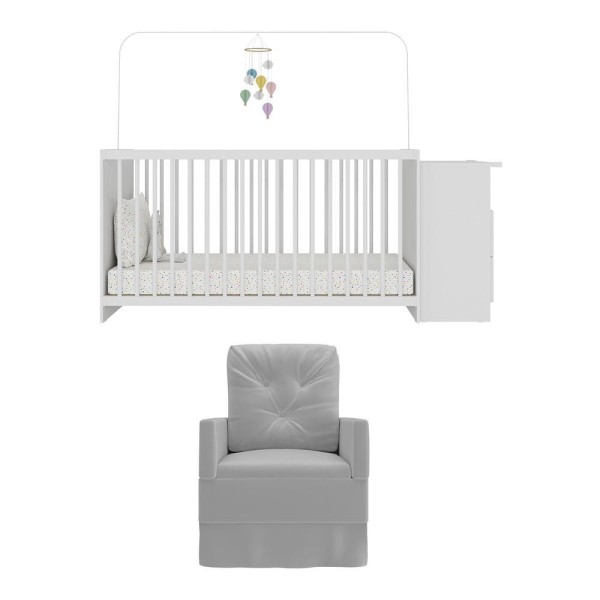 Encontraproduto.com.br - Berço E Poltrona De Amamentação Meu Bebê Multimóveis Mp4066 Cor Branco/cinza