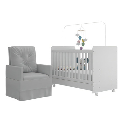 Berço Americano 3x1 com Poltrona de Amamentação Pimpolho Multimóveis MP4065 Branco/Bege