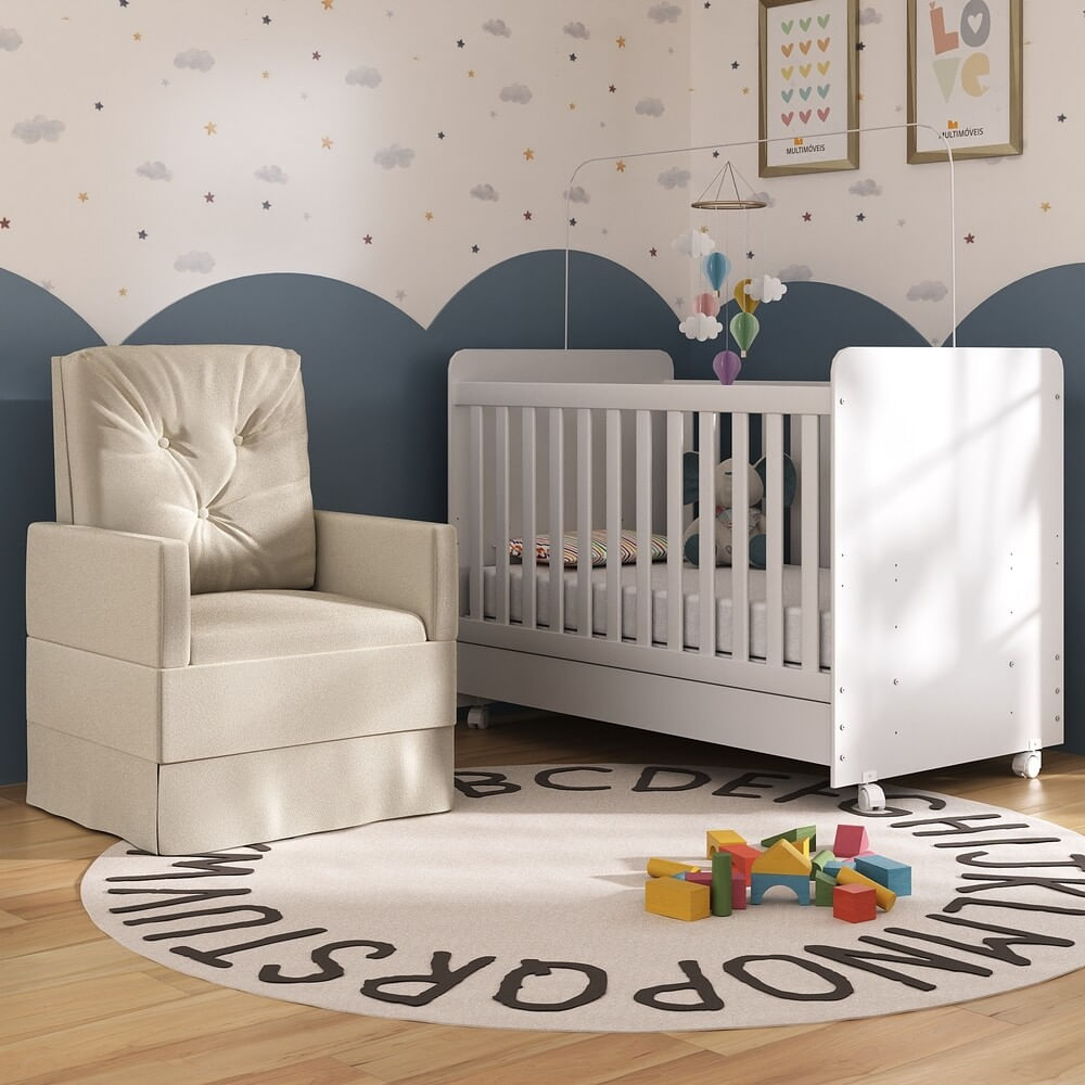 Encontraproduto.com.br - Berço Americano 3x1 com Poltrona de Amamentação Pimpolho Multimóveis MP4065 Branco/Bege