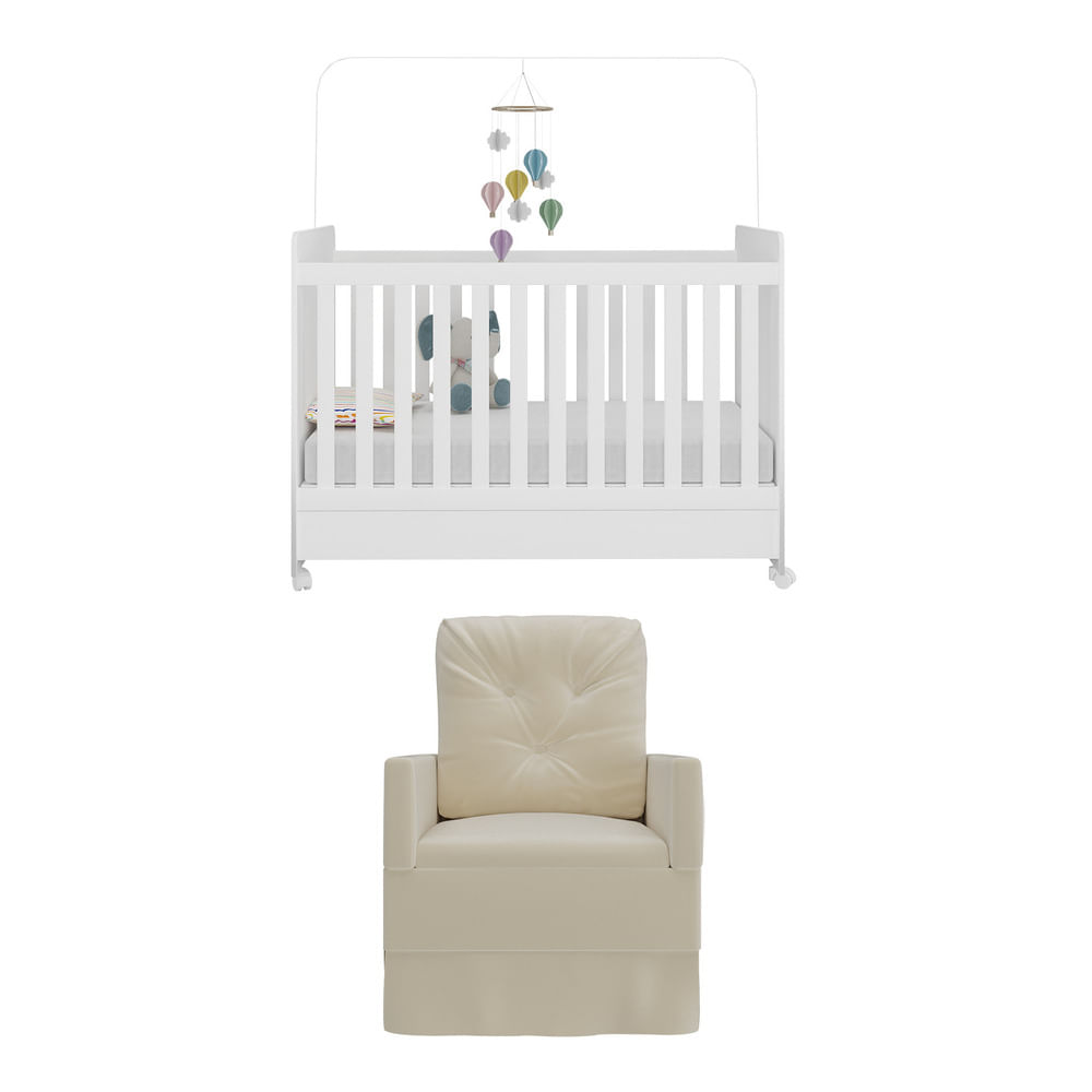 Encontraproduto.com.br - Berço Americano 3x1 com Poltrona de Amamentação Pimpolho Multimóveis MP4065 Branco/Bege