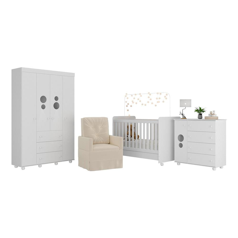 Encontraproduto.com.br - Quarto Completo com Poltrona de Amamentação Pimpolho Multimóveis MP4067 Branco/Bege