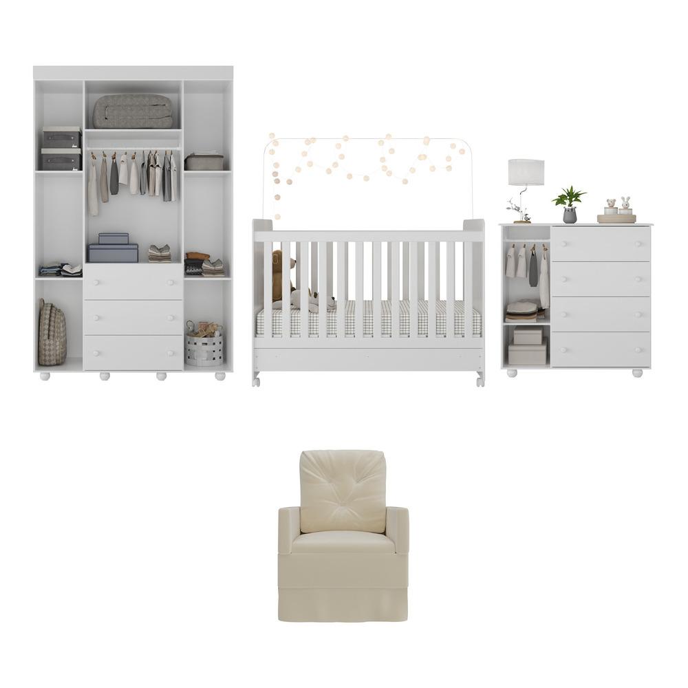 Encontraproduto.com.br - Quarto Completo com Poltrona de Amamentação Pimpolho Multimóveis MP4067 Branco/Bege