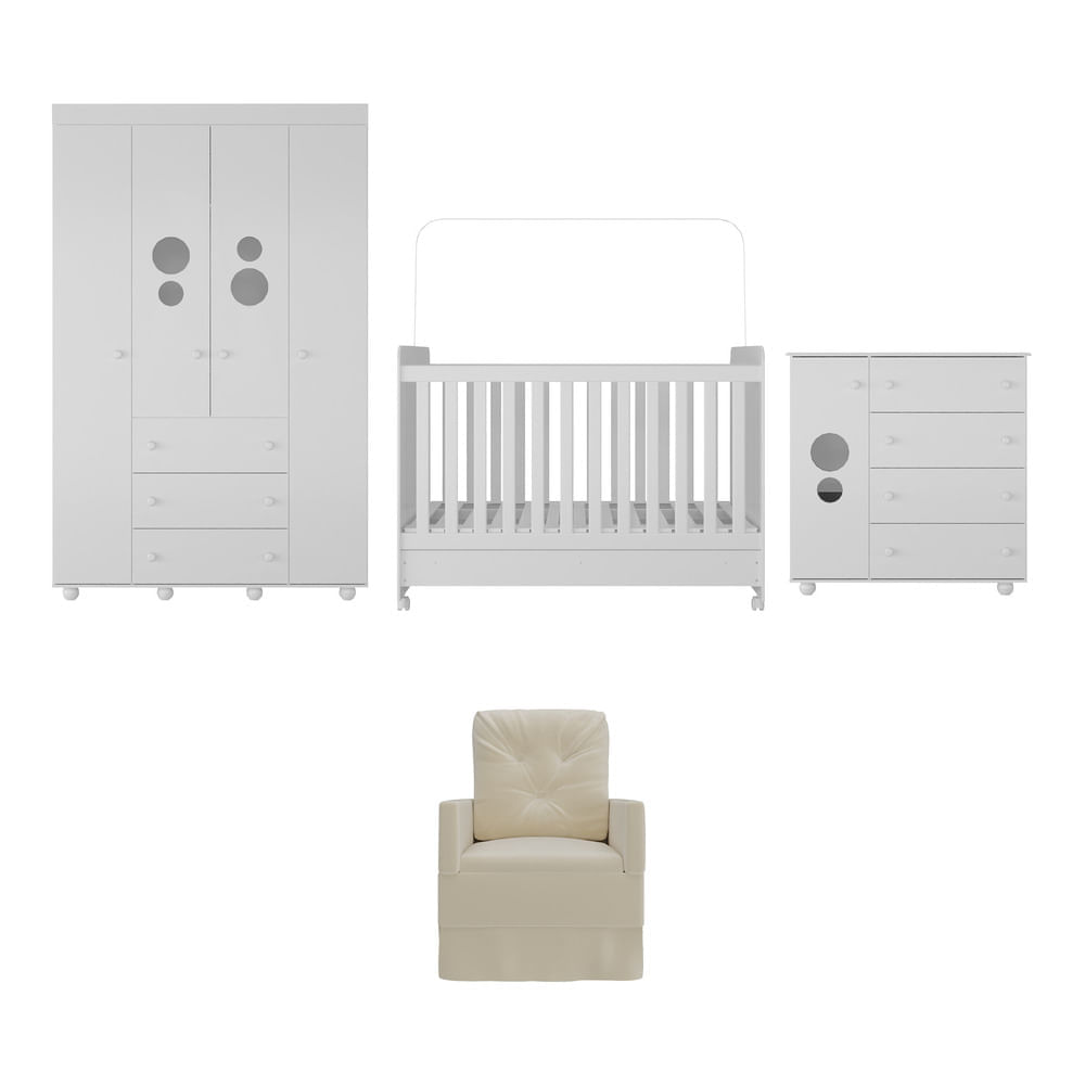 Encontraproduto.com.br - Quarto Completo com Poltrona de Amamentação Pimpolho Multimóveis MP4067 Branco/Bege