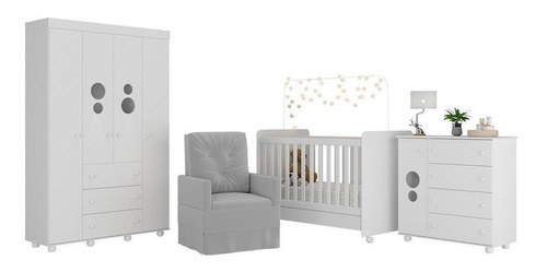 Quarto Completo com Poltrona de Amamentação Pimpolho Multimóveis MP4067 Branco/Bege