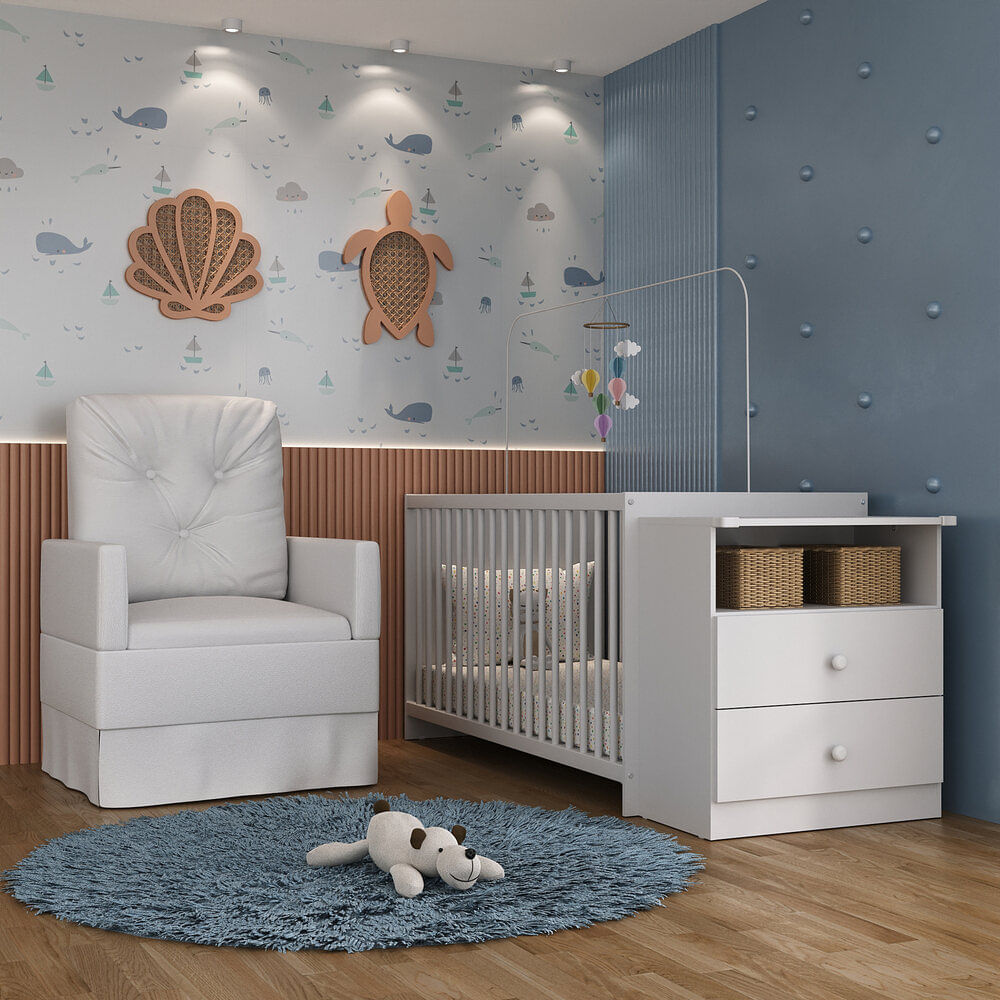 Berço Cômoda Com Poltrona De Amamentação Meu Bebê Multimóveis Mp4072 Branco Branco