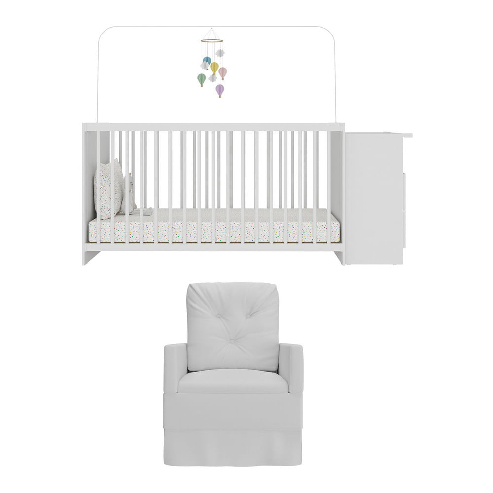 Encontraproduto.com.br - Berço Cômoda Com Poltrona De Amamentação Meu Bebê Multimóveis Mp4072 Branco Branco