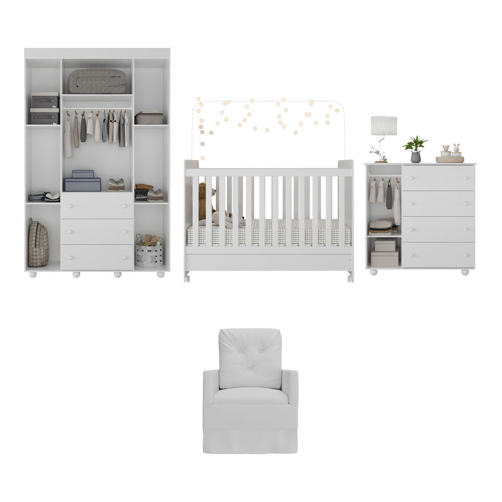 Encontraproduto.com.br - Quarto Completo com Poltrona de Amamentação Pimpolho Multimóveis MP4073 Branco