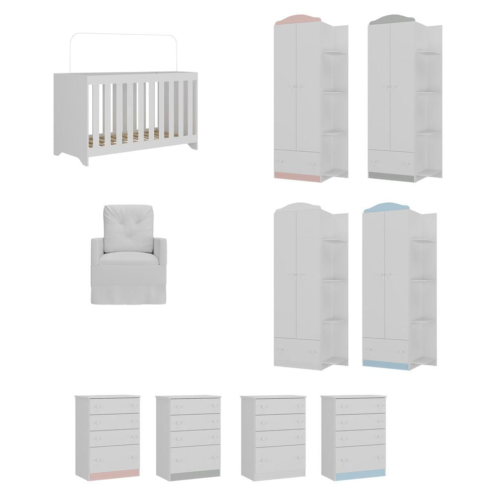 Encontraproduto.com.br - Quarto Infantil Completo com Poltrona de Amamentação Multimóveis MP4074 Branco