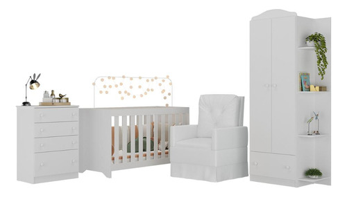 Quarto Infantil Completo com Poltrona de Amamentação Multimóveis MP4074 Branco