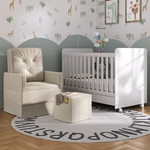 Encontraproduto.com.br - Berço/poltrona Amamentação/puff Pimpolho Multimóveis Mp4077 Cor Branco/Bege