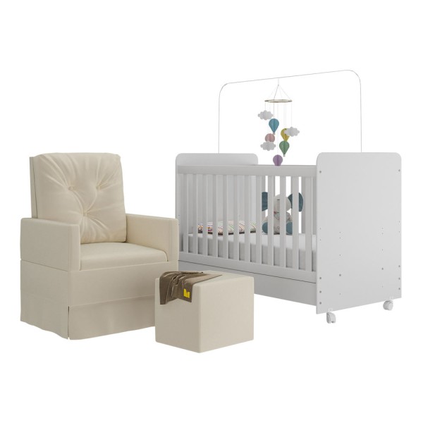 Encontraproduto.com.br - Berço/poltrona Amamentação/puff Pimpolho Multimóveis Mp4077 Cor Branco/Bege