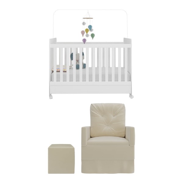 Encontraproduto.com.br - Berço/poltrona Amamentação/puff Pimpolho Multimóveis Mp4077 Cor Branco/Bege