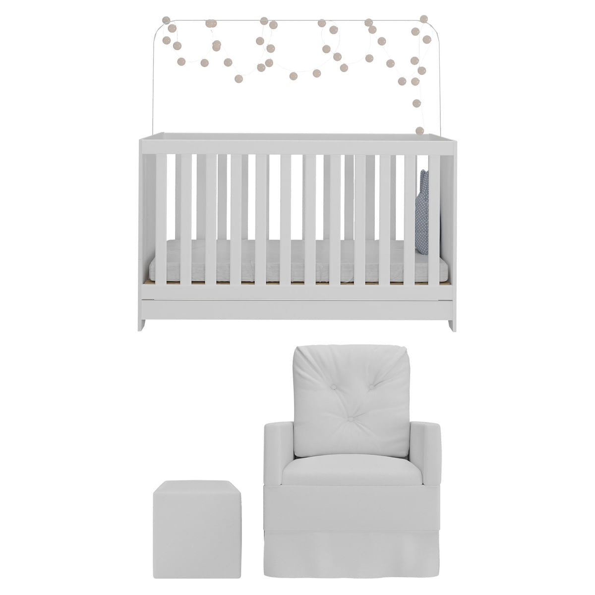 Encontraproduto.com.br - Berço 3x1 Com Poltrona De Amamentação E Puff Multimóveis Mp4082 Branco Branco