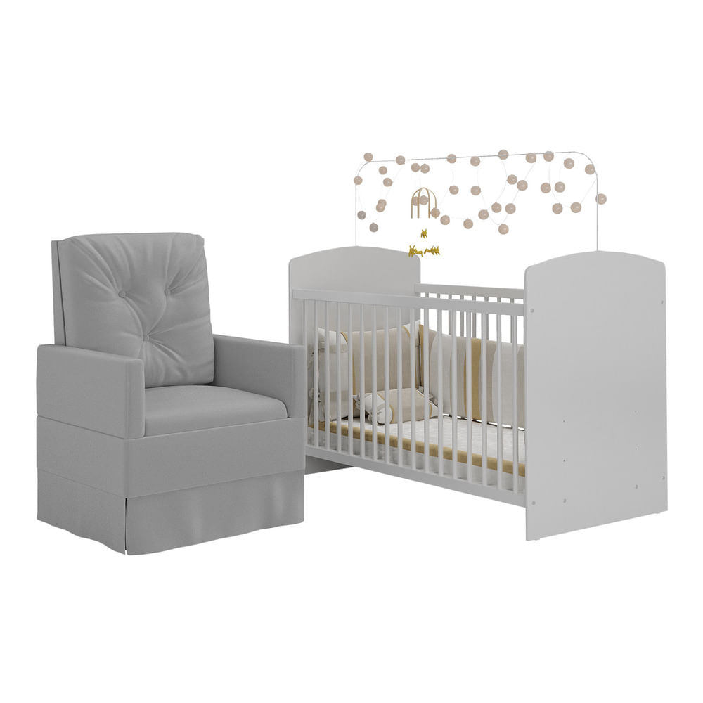 Encontraproduto.com.br - Berço Com Colchão E Poltrona De Amamentação Olaf Multimóveis Mp4087 Branco/Cinza Branco/Cinza