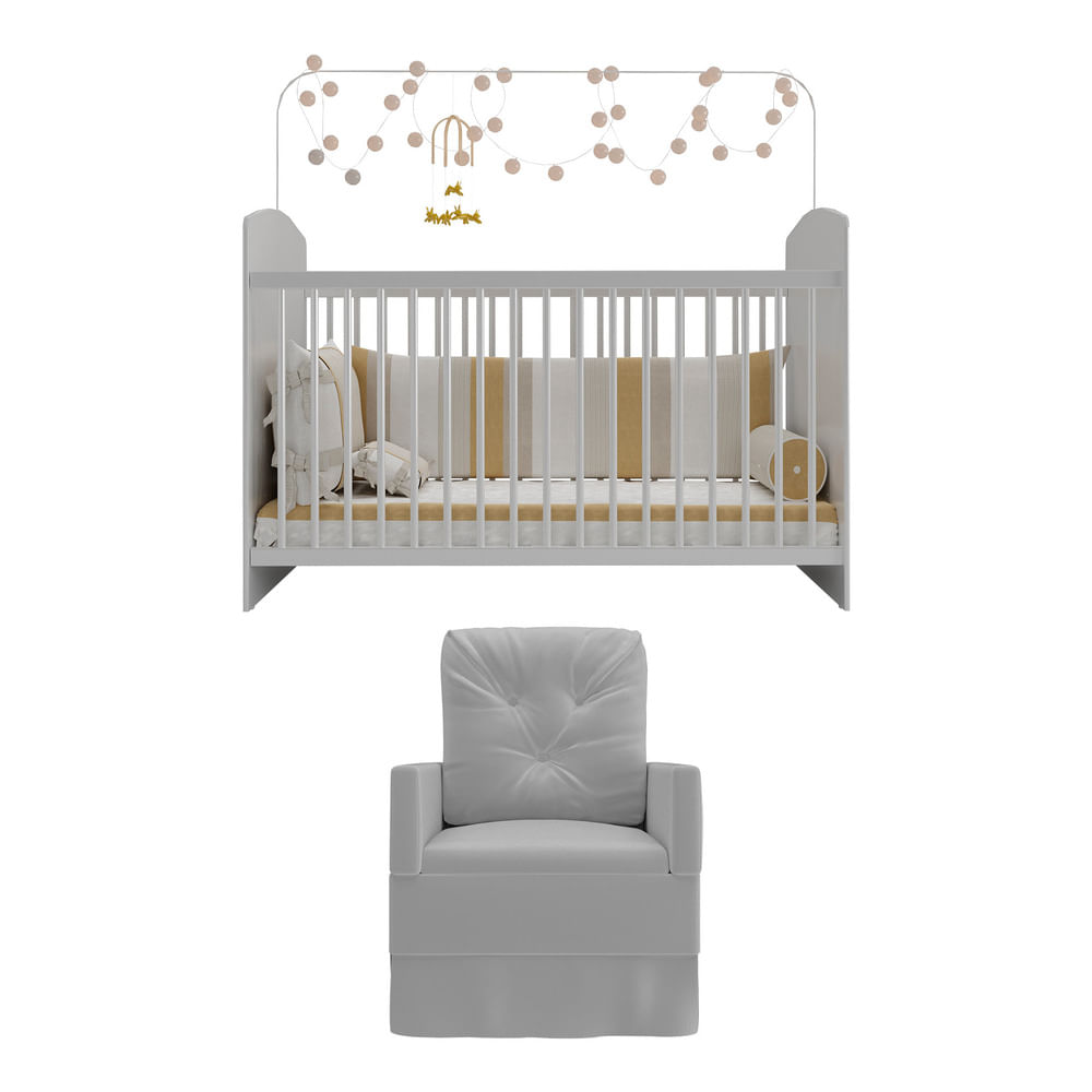 Encontraproduto.com.br - Berço Com Colchão E Poltrona De Amamentação Olaf Multimóveis Mp4087 Branco/Cinza Branco/Cinza