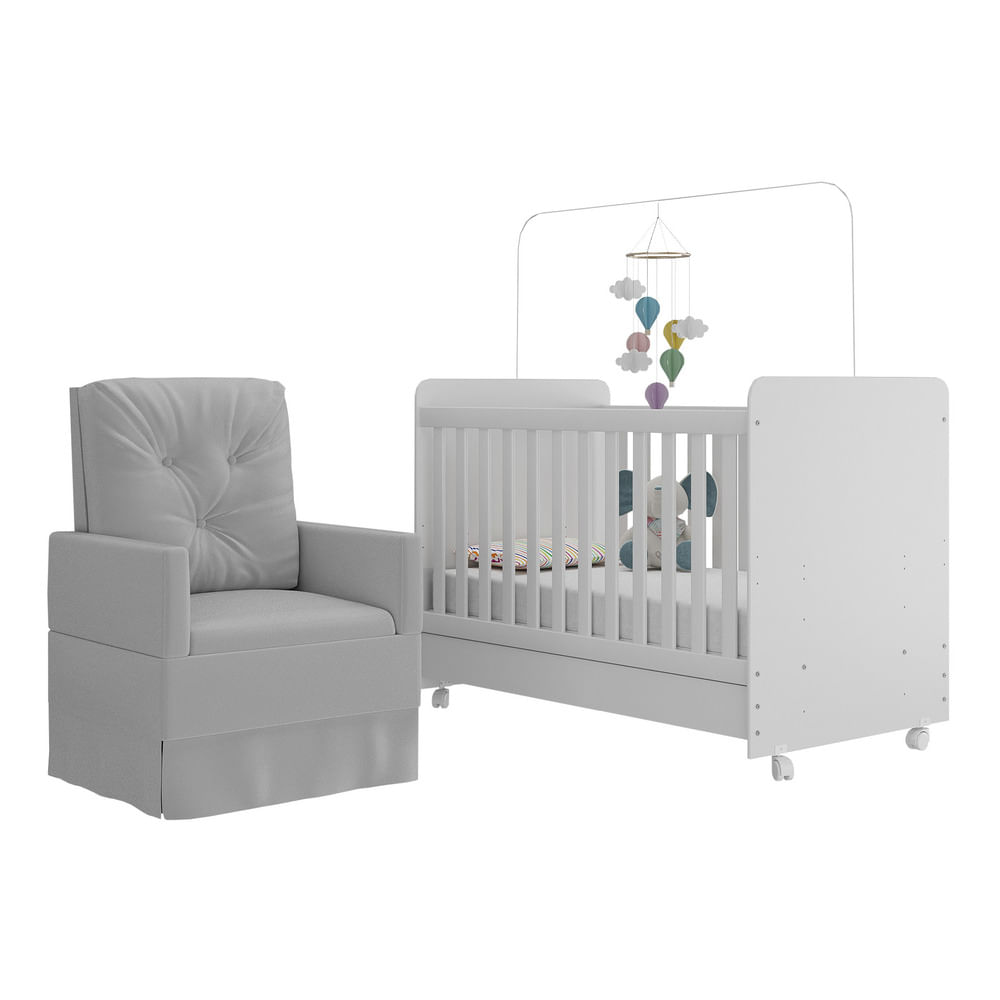 Berço Americano 3x1 Com Colchão Incluso Poltrona De Amamentação Multimóveis Mp4089 Branco/cinza Branco/cinza
