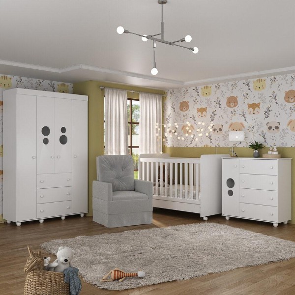 Encontraproduto.com.br - Quarto Completo com Colchão e Poltrona de Amamentação Pimpolho Multimóveis MP4091 Branco/Cinza