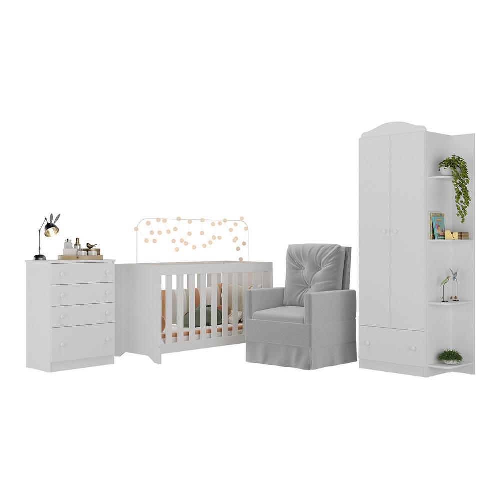 Encontraproduto.com.br - Quarto Completo com Colchão e Poltrona de Amamentação João e Maria Multimóveis MP4092 Branco/Cinza