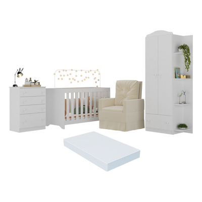 Encontraproduto.com.br - Quarto Completo com Colchão e Poltrona de Amamentação João e Maria Multimóveis MP4092 Branco/Cinza