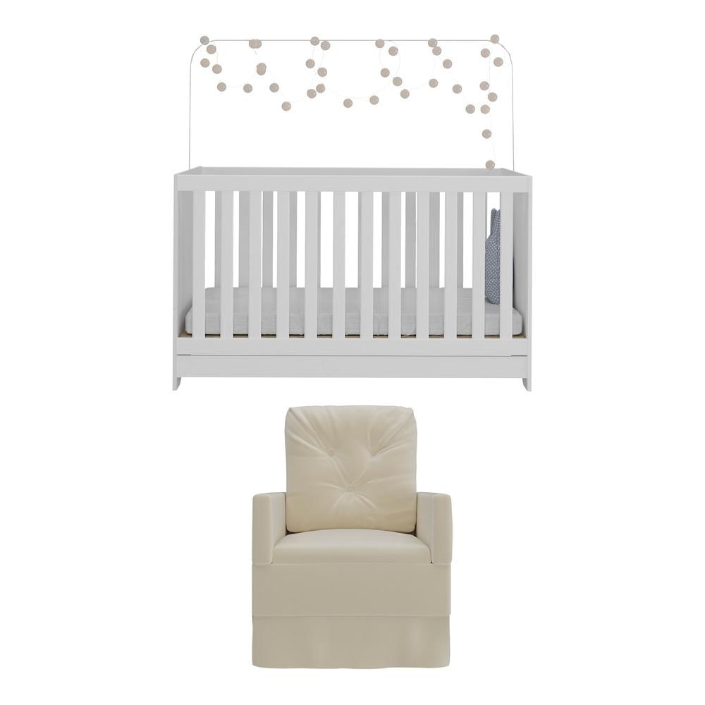 Encontraproduto.com.br - Berço 3x1 com Colchão Incluso e Poltrona de Amamentação Elza Multimóveis MP4088 Branco/Bege
