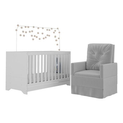 Berço 3x1 com Colchão Incluso e Poltrona de Amamentação Elza Multimóveis MP4088 Branco/Bege