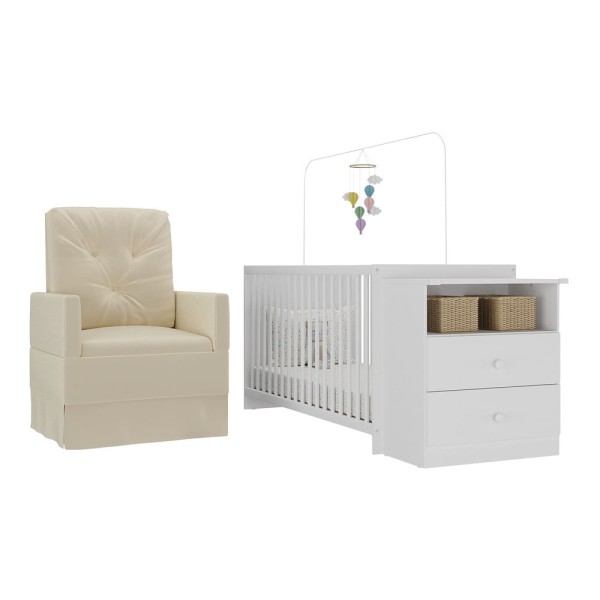 Encontraproduto.com.br - Berço Cômoda Com Colchão Incluso E Poltrona De Amamentação Meu Bebê Multimóveis Mp4090 Branco/bege Branco/bege