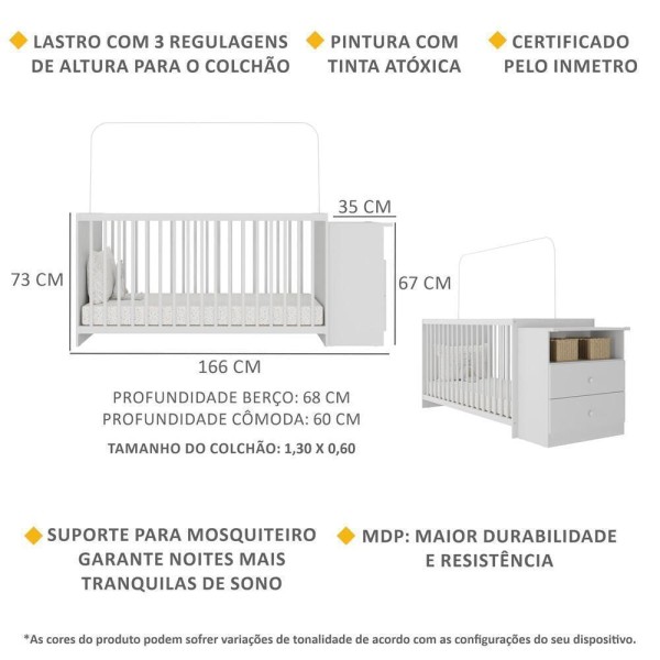 Encontraproduto.com.br - Berço Cômoda Com Colchão Incluso E Poltrona De Amamentação Meu Bebê Multimóveis Mp4090 Branco/bege Branco/bege