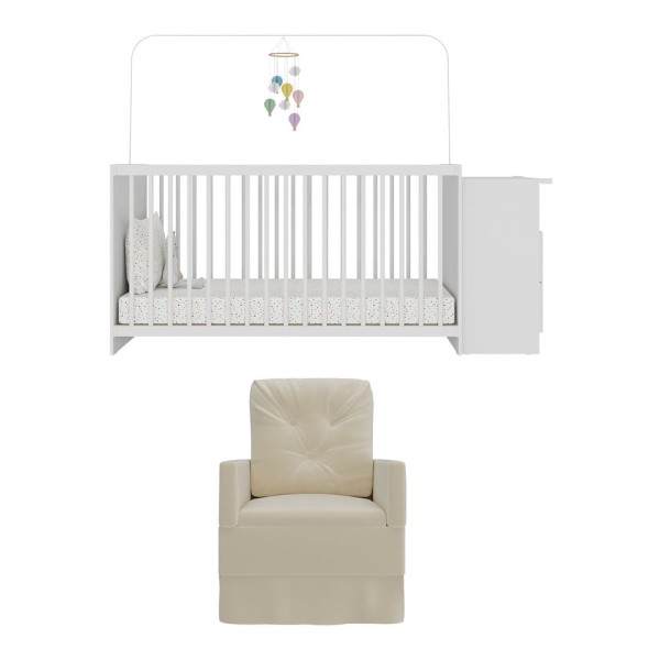 Encontraproduto.com.br - Berço Cômoda Com Colchão Incluso E Poltrona De Amamentação Meu Bebê Multimóveis Mp4090 Branco/bege Branco/bege