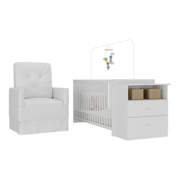 Encontraproduto.com.br - Berço Cômoda Com Colchão Incluso E Poltrona De Amamentação Meu Bebê Multimóveis Mp4096 Branco Branco
