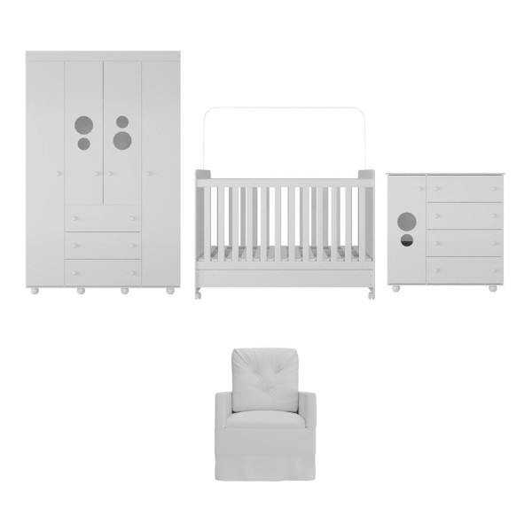 Encontraproduto.com.br - Quarto Completo com Colchão e Poltrona de Amamentação Pimpolho Multimóveis MP4097 Branco