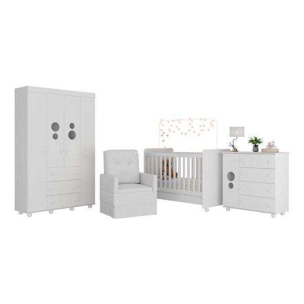 Encontraproduto.com.br - Quarto Completo com Colchão e Poltrona de Amamentação Pimpolho Multimóveis MP4097 Branco