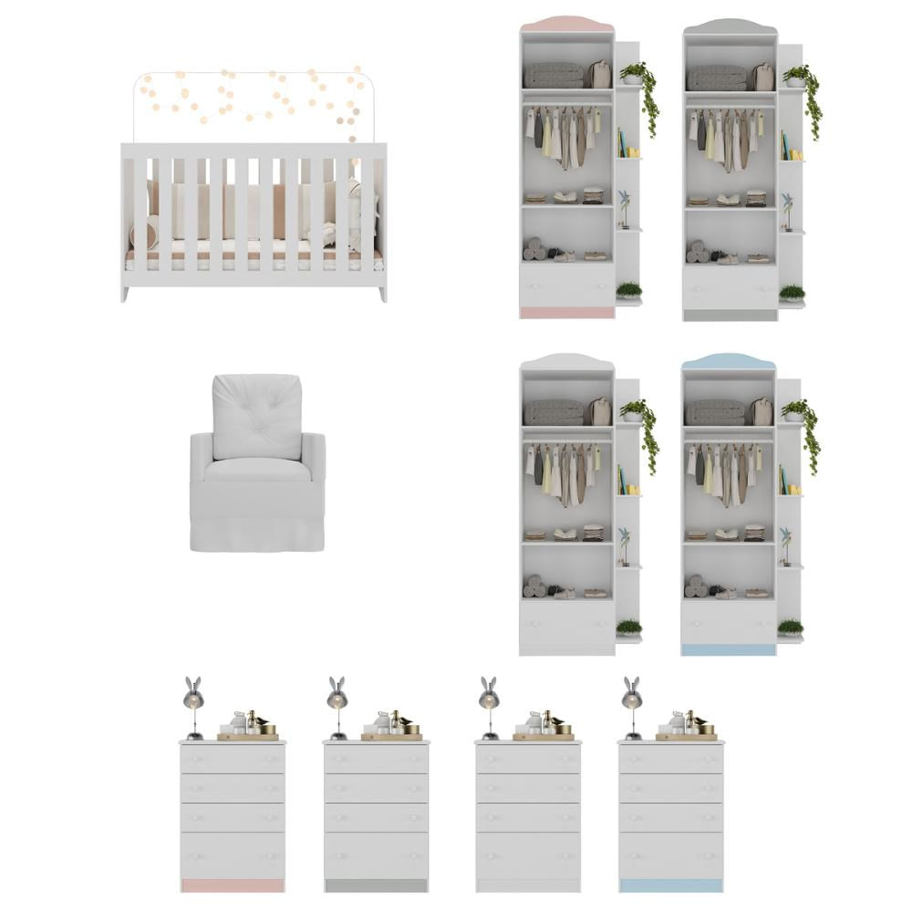Encontraproduto.com.br - Quarto Completo com Colchão e Poltrona de Amamentação João e Maria Multimóveis MP4098 Branco