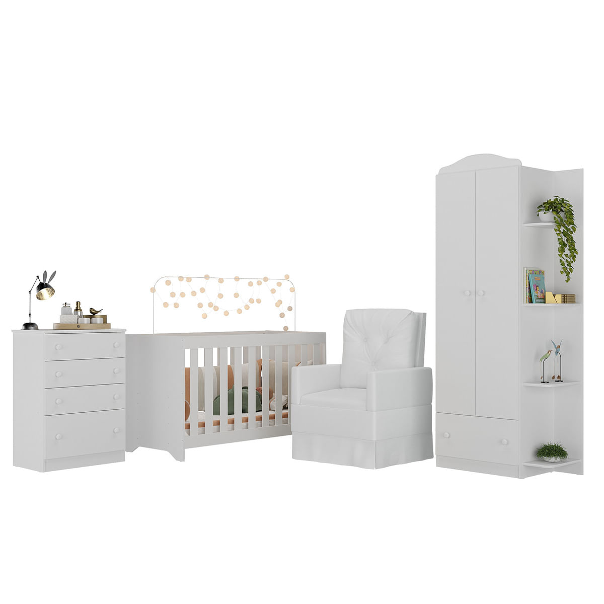 Encontraproduto.com.br - Quarto Completo com Colchão e Poltrona de Amamentação João e Maria Multimóveis MP4098 Branco
