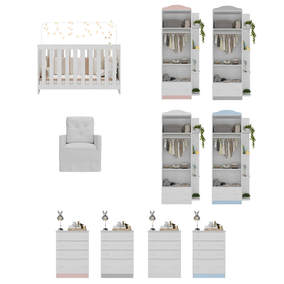 Encontraproduto.com.br - Quarto Completo com Colchão e Poltrona de Amamentação João e Maria Multimóveis MP4098 Branco