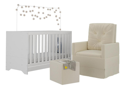 Encontraproduto.com.br - Berço 3X1 Com Colchão Incluso Poltrona De Amamentação E Puff Mp4100 Branco/Cinza Branco/Cinza