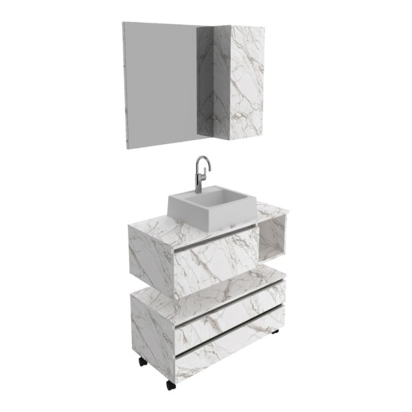 Encontraproduto.com.br - Gabinete De Banheiro Com Cuba E Espelheira 80cm Multimóveis Cr10094 Mármore Branco Mármore Branco