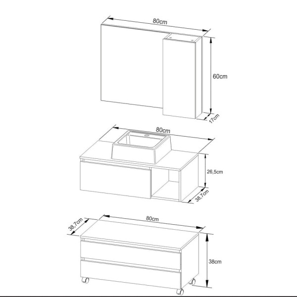 Encontraproduto.com.br - Gabinete De Banheiro Com Cuba E Espelheira 80cm Multimóveis Cr10094 Mármore Branco Mármore Branco