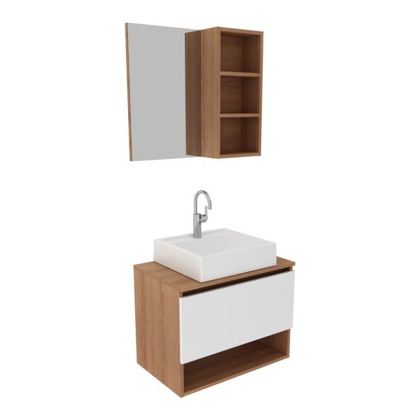 Encontraproduto.com.br - Gabinete De Banheiro Com Cuba E Espelheira 60cm Multimóveis Cr10096 Amêndoa/branco Amêndoa/branco