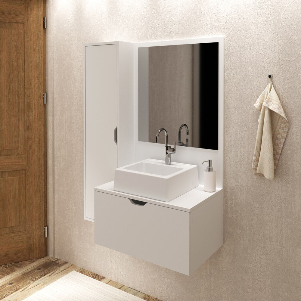 Gabinete De Banheiro Com Cuba E Espelheira 90cm Multimóveis Cr10098 Branco Branco